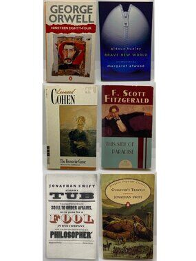 Lot of 6 Classic Fiction Books Orwell Huxley Swift Fitzgerald Cohen Philosophy